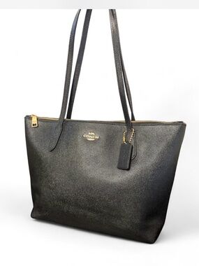 Coach Zip Top Tote (Style 4454) in Black Crossgrain Leather
